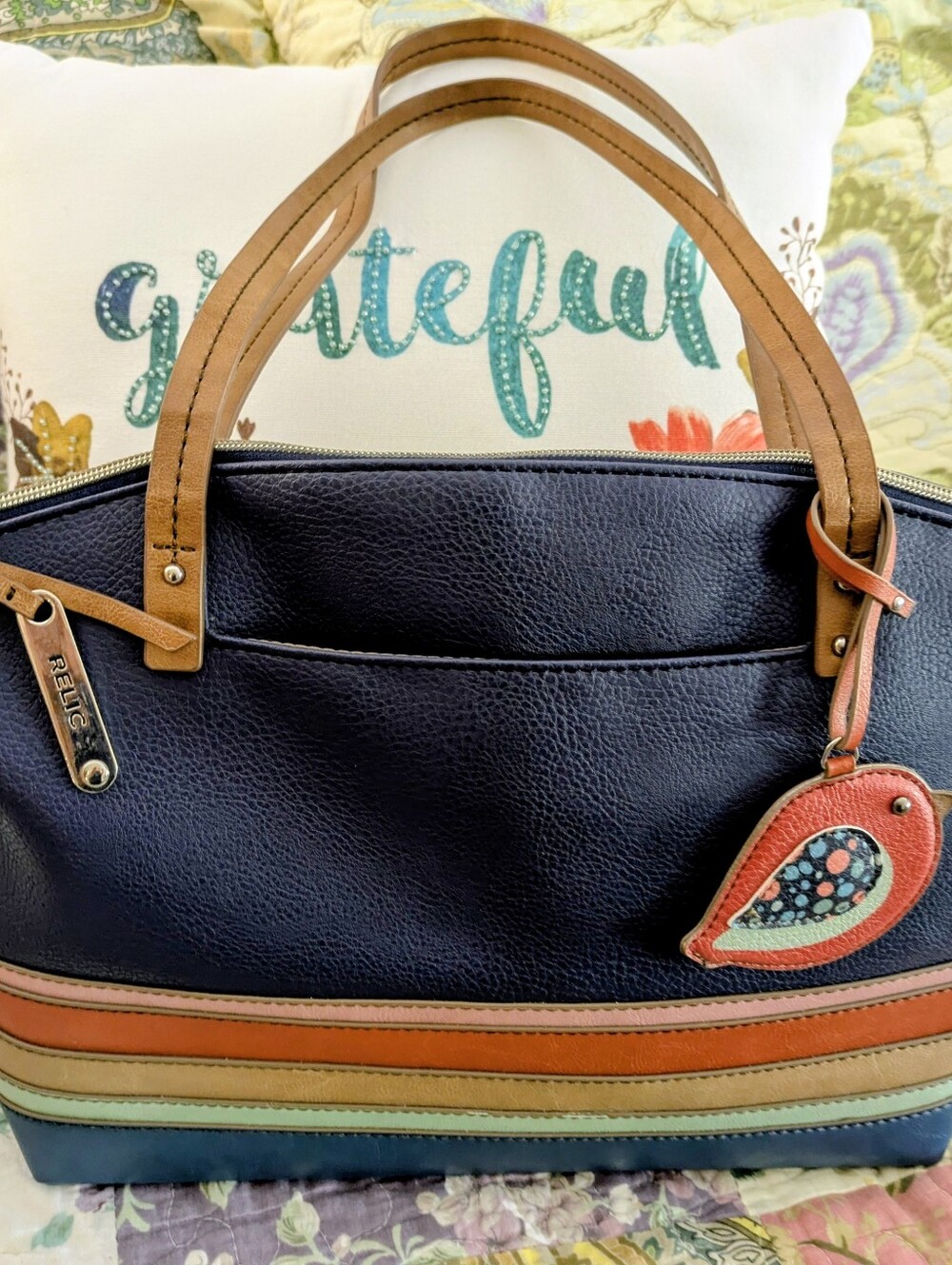 Relic Striped Summer Purse Bird Charm